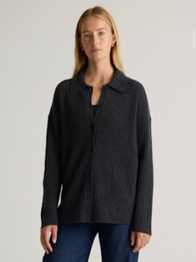 quince mongolian cashmere wide-rib oversized collared cardigan